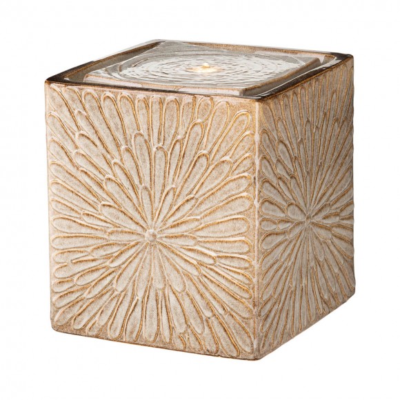 Glitzhome 14.75"H Sand Beige Embossed Pattern Cubic Ceramic Fountain with Pump and LED Light