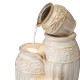 Glitzhome 27.25"H 3-Tier Sand Beige Embossed Pattern Ceramic Pots Fountain with Pump and LED Light