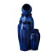 Glitzhome 27.25"H 3-Tier Cobalt Blue Embossed Pattern Ceramic Pots Fountain with Pump and LED Light