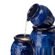 Glitzhome 27.25"H 3-Tier Cobalt Blue Embossed Pattern Ceramic Pots Fountain with Pump and LED Light