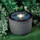 Glitzhome 14.75"D Turquoise Two Birds Embossed Leaf Pattern Cylindrical Ceramic Fountain with Pump and LED Light