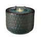 Glitzhome 14.75"D Turquoise Two Birds Embossed Leaf Pattern Cylindrical Ceramic Fountain with Pump and LED Light