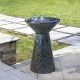 Glitzhome 27.5"H Turquoise Two Birds Embossed Plant Pattern Pedestal Ceramic Fountain with Pump and LED Light