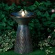 Glitzhome 27.5"H Turquoise Two Birds Embossed Plant Pattern Pedestal Ceramic Fountain with Pump and LED Light