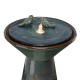 Glitzhome 27.5"H Turquoise Two Birds Embossed Plant Pattern Pedestal Ceramic Fountain with Pump and LED Light