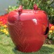 Glitzhome 19.5"H Red Two Birds Embossed Plant Pattern Ceramic Pot Fountain with Pump and LED Light