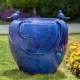 Glitzhome 19.5"H Cobalt Blue Two Birds Embossed Plant Pattern Ceramic Pot Fountain with Pump and LED Light