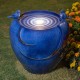 Glitzhome 19.5"H Cobalt Blue Two Birds Embossed Plant Pattern Ceramic Pot Fountain with Pump and LED Light