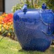 Glitzhome 19.5"H Cobalt Blue Two Birds Embossed Plant Pattern Ceramic Pot Fountain with Pump and LED Light