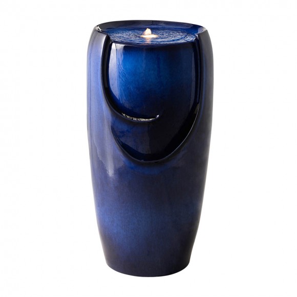 Glitzhome 29.25"H Oversized Cobalt Blue Ceramic Pot Fountain with Pump and LED Light