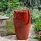 Glitzhome 21.25"H Red Ceramic Pot Fountain with Pump and LED Light