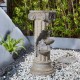 Glitzhome 36.75"H Oversized European Style Faux Stone Sculpture 3-Tier Polyresin Outdoor Fountain with LED Light and Pump
