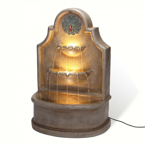 Glitzhome 37.25"H Oversized Antique European Style 3-Tier Polyresin Outdoor Fountain with LED Light and Pump