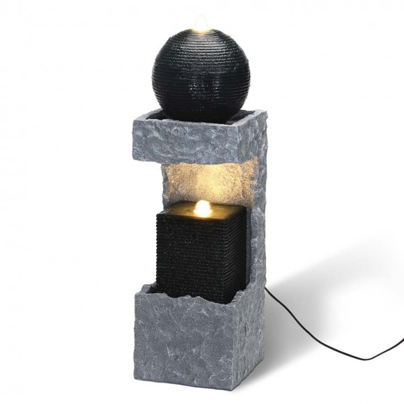 Glitzhome 34.75"H Modern Black and Grey Contrast Geometric Outdoor Fountain with LED Light and Pump