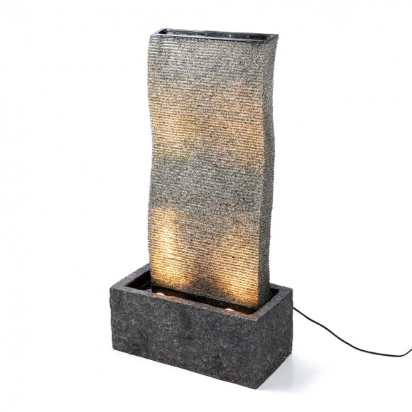 Glitzhome 38.25"H Oversized Faux Stone Wall Polyresin Outdoor Fountain with LED Light and Pump