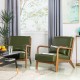 Glitzhome 30.00"H Mid-century Modern Hunter Green PU Leather Accent Armchair with Walnut Rubberwood Frame
