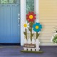 Glitzhome 35.75"H Wooden Trio Flowers and Fence Welcome Porch Décor