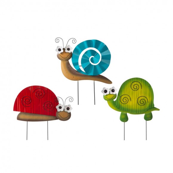 Glitzhome Metal Tortoise/Ladybug/Snail Yard Stakes or Wall Decor, Set of 3