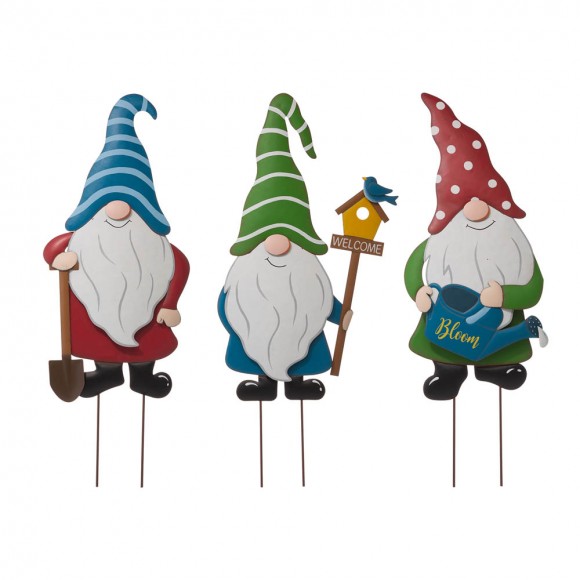 Glitzhome 36"H Metal Gnome Yard Stakes or Wall Decor, Set of 3