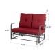 Glitzhome 45.25"L Outdoor Patio Loveseat Glider Chair with Burgundy Cushions