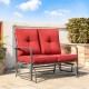 Glitzhome 45.25"L Outdoor Patio Loveseat Glider Chair with Burgundy Cushions