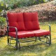 Glitzhome 45.25"L Outdoor Patio Loveseat Glider Chair with Burgundy Cushions