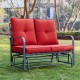 Glitzhome 45.25"L Outdoor Patio Loveseat Glider Chair with Burgundy Cushions