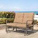 Glitzhome 45.25"L Outdoor Patio Loveseat Glider Chair with Tan Cushions