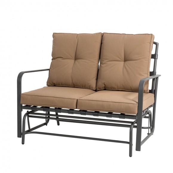 Glitzhome 45.25"L Outdoor Patio Loveseat Glider Chair with Tan Cushions