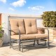 Glitzhome 45.25"L Outdoor Patio Loveseat Glider Chair with Tan Cushions