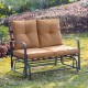 Glitzhome 45.25"L Outdoor Patio Loveseat Glider Chair with Tan Cushions