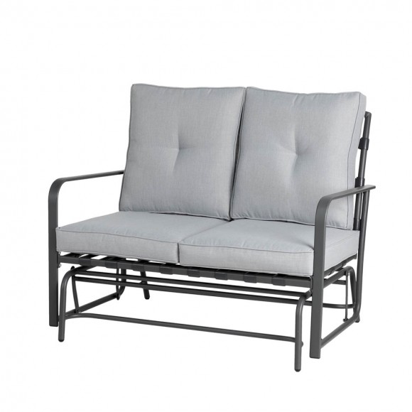 Glitzhome 45.25"L Outdoor Patio Loveseat Glider Chair with Gray Cushions