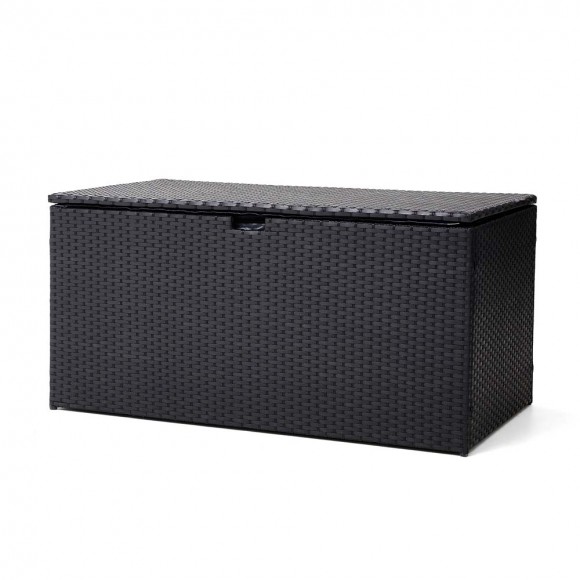 OFFICIAL] Glitzhome Outdoor Patio Oversized All-Weather Handwoven Wicker  Black Storage Trunk Box