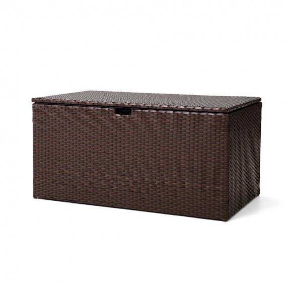 Glitzhome 52.75"L Outdoor Patio Oversized All-Weather Handwoven Wicker Brown Storage Box