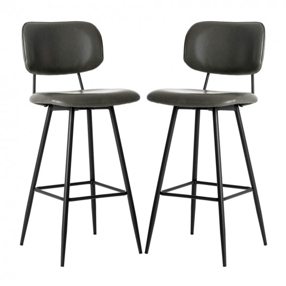 Glitzhome 43"H Grey PU Leather Bar Stool with Back, Set of 2