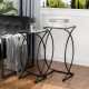 Glitzhome Black Metal Nesting Accent Table with Square Glass Top, Set of 2