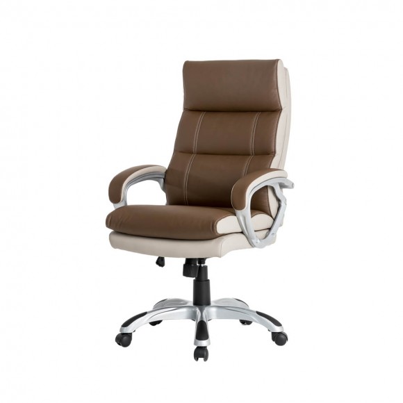 Glitzhome Brown PU Leather Gaslift Adjustable High-Back Swivel Office Chair