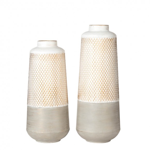 Glitzhome Modern Farmhouse/Modern Industrial Textured Table Metal Vase, Set of 2