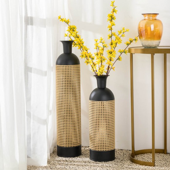 [OFFICIAL] Glitzhome Boho Decorative Gold/Black Floor Metal Vase, Set of 2
