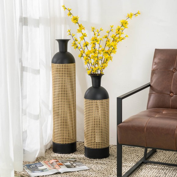 [OFFICIAL] Glitzhome Boho Decorative Gold/Black Floor Metal Vase, Set of 2