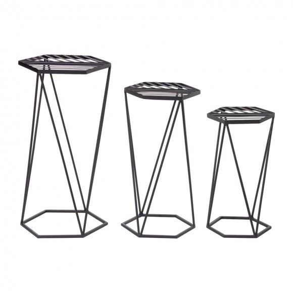 Glitzhome Modern Hexagon Black Metal Plant Stand, Set of 3