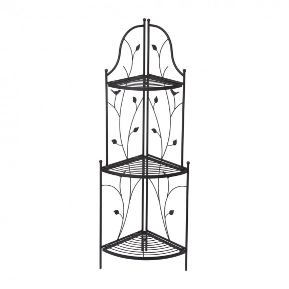 Glitzhome 44.75"H 3-Tiered Black Metal Corner Shelf Plant Stand