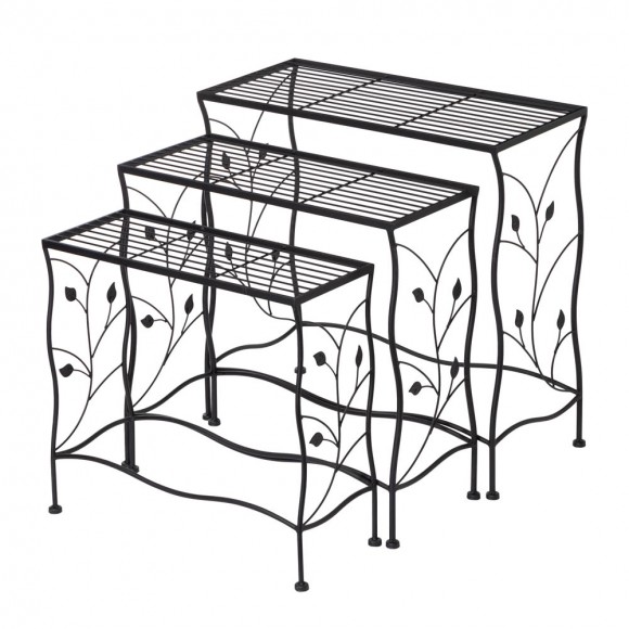 Glitzhome Rectangular Nesting Black Metal Plant Stand, Set of 3