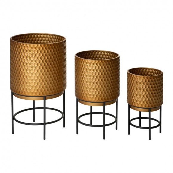 Glitzhome Antique Gold Honeycomb Patterned Metal Potted Planter Stand, Set of 3