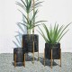 Glitzhome Faux Wicker Black Metal Pot Planter Stand, Set of 3