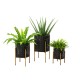 Glitzhome Faux Wicker Black Metal Pot Planter Stand, Set of 3