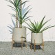 Glitzhome Concrete Patterned Metal Pot Planter Stand, Set of 2