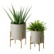 Glitzhome Concrete Patterned Metal Pot Planter Stand, Set of 2