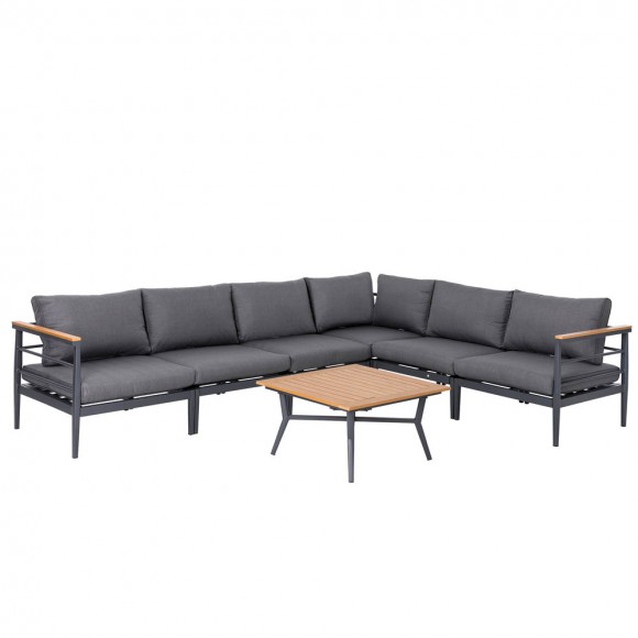 Glitzhome 7-Piece Outdoor Patio Black Aluminum Sectional Conversation Sofa Set with Cushions
