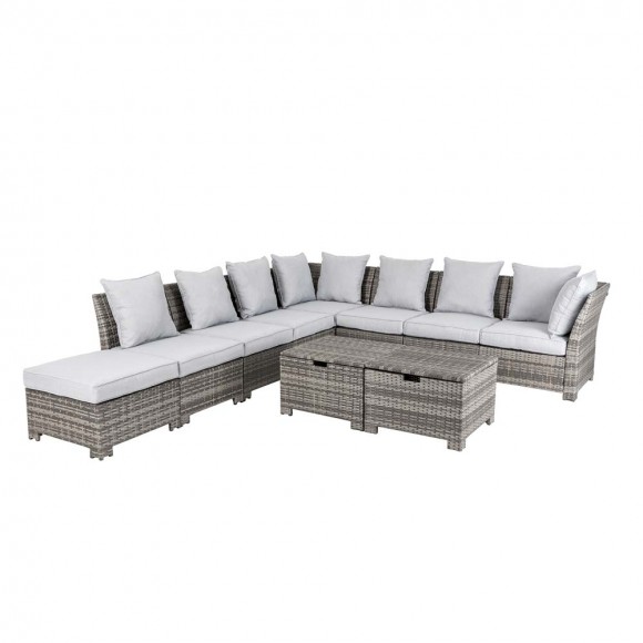 Glitzhome 10-Piece Outdoor Patio Wicker Sectional Conversation Sofa Set with Cushions